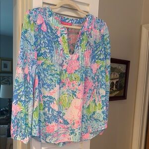 Lilly Pulitzer Blue and Pink Floral Blouse